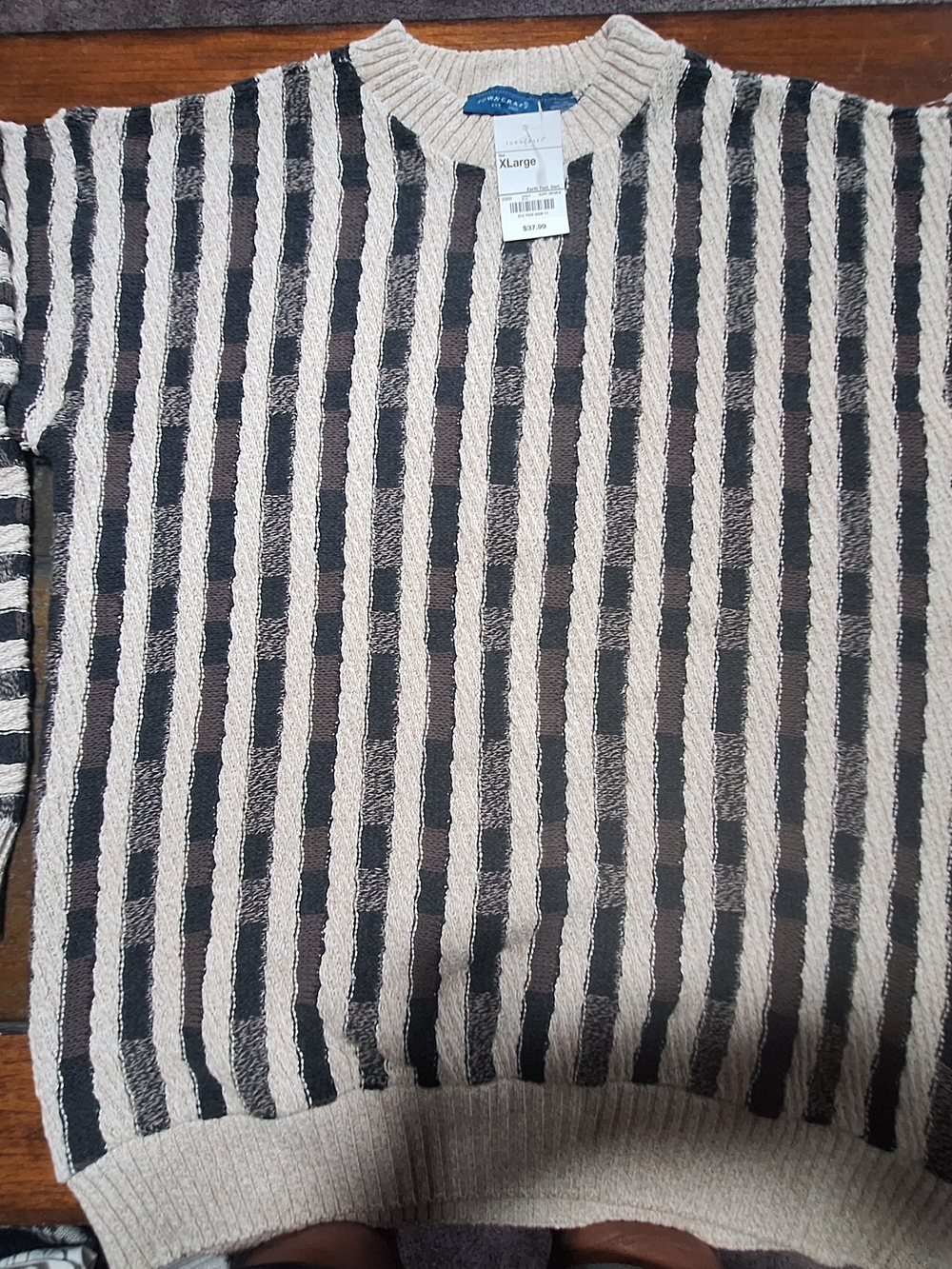 Towncraft Men's Striped Crewneck Sweater in Beige and Black